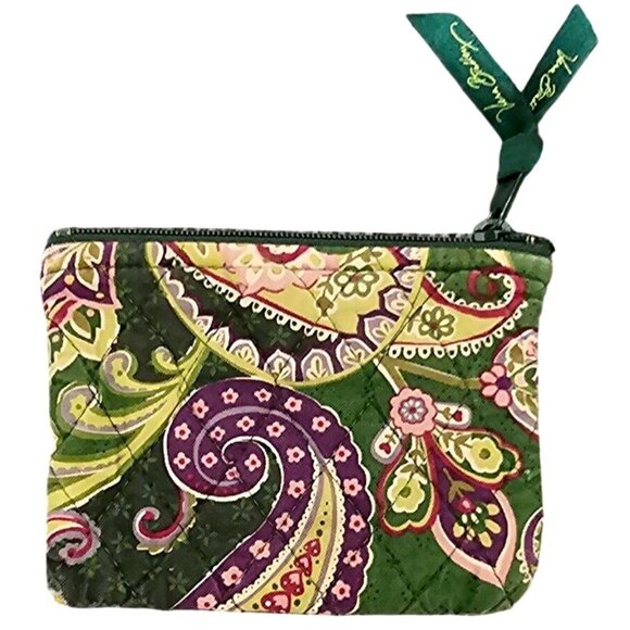 Vera Bradley Green Paisley Quilted Fabric Small Zip Pouch Wristlet - Picture 2 of 4